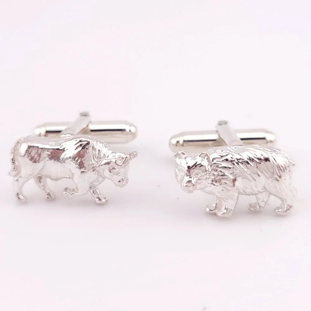 Mint Tiffany & Co. Sterling Silver Bull Bear Wall Street Stock Market Cufflinks